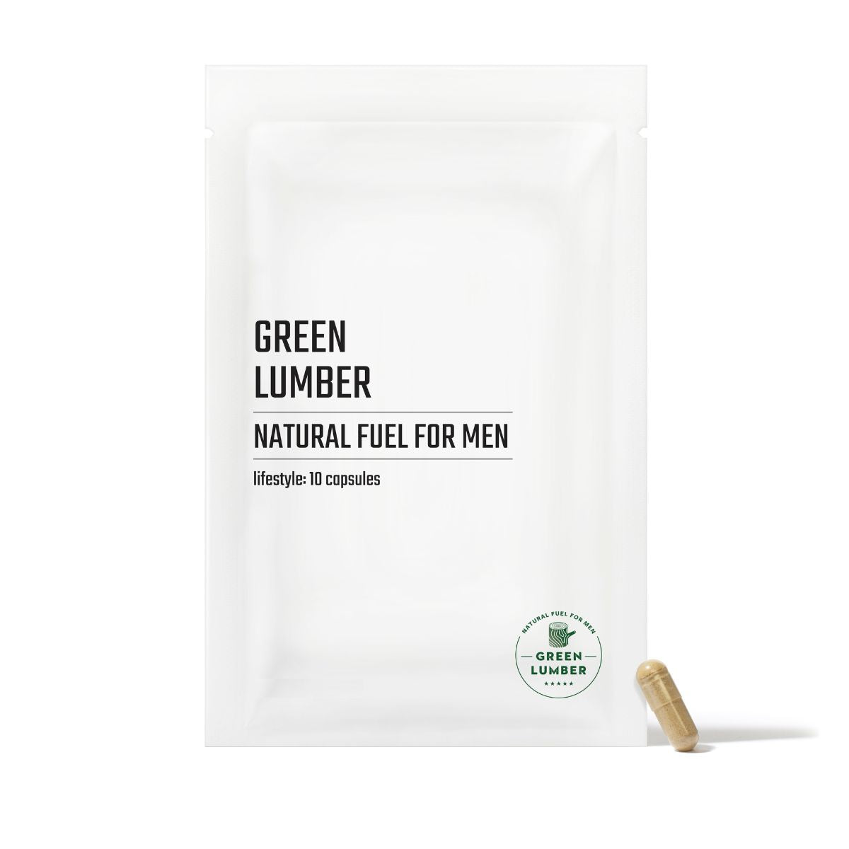 Green Lumber Natural Fuel For Men package front with single capsule leaning against it