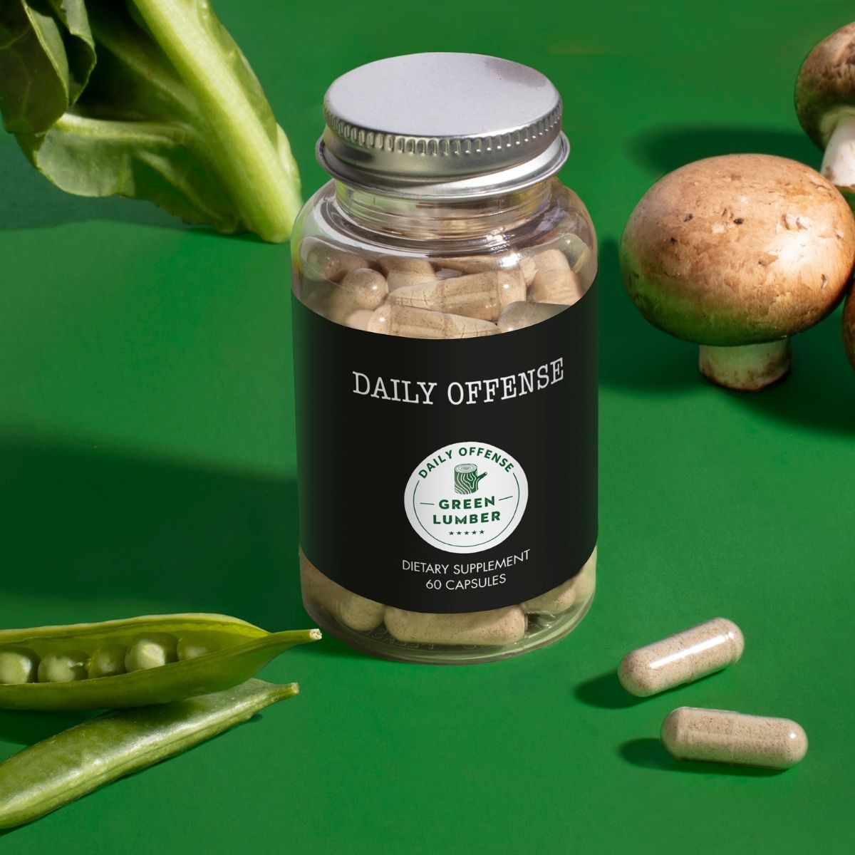 Daily Offense bottle on green background