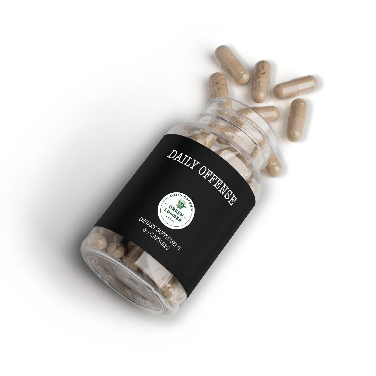 Daily Offense bottle with capsules spilling out