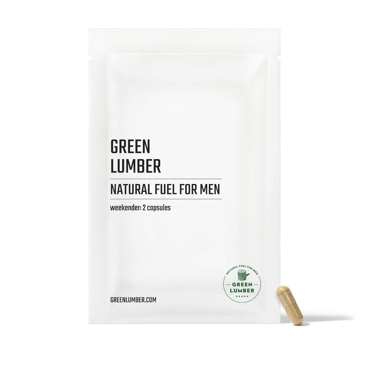 Green Lumber Natural Fuel For Men package front with single capsule leaning against it